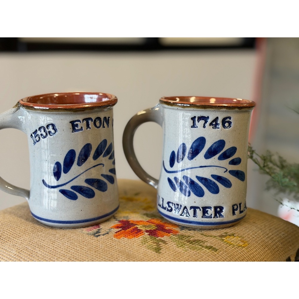 Vintage Salt Glaze Stoneware Mugs Set of 2 Eton 1533 & Ullswater Place 1746 Blue - Picture 5 of 5